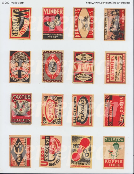 Vintage Matchbox Labels | 48x | Red Printable Ephemera | Match Box
