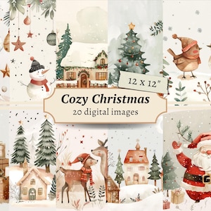 Accoglienti carte digitali natalizie, sfondo per album, stampabili per le vacanze invernali, pagine del diario di Babbo Natale, effimeri natalizi, creazione di biglietti festivi