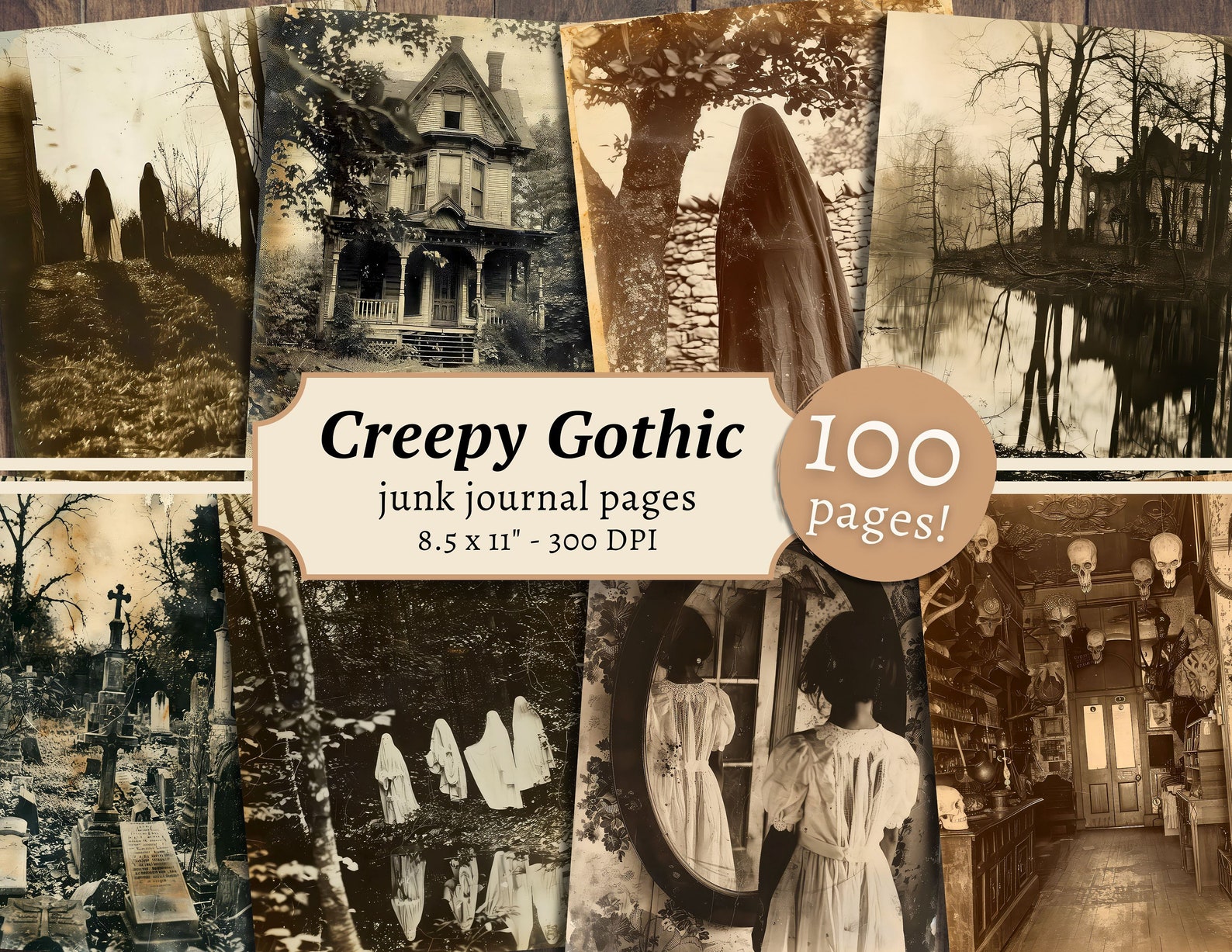 Creepy Gothic Junk Journal Pages, Digital Scrapbook Paper Kit, Dark ...