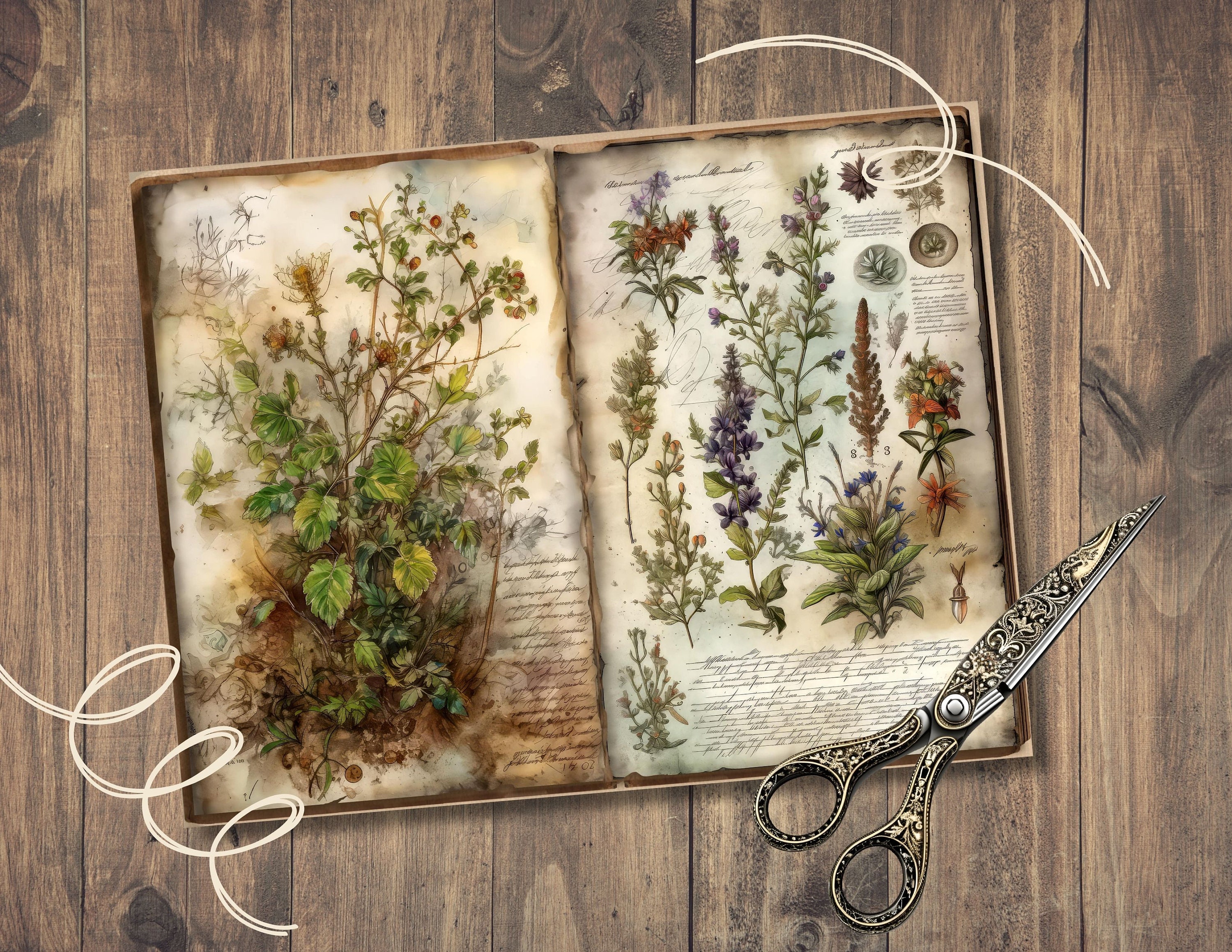 Botanical Herbs Junk Journal Pages, Digital Scrapbook Paper Kit, Herbal ...
