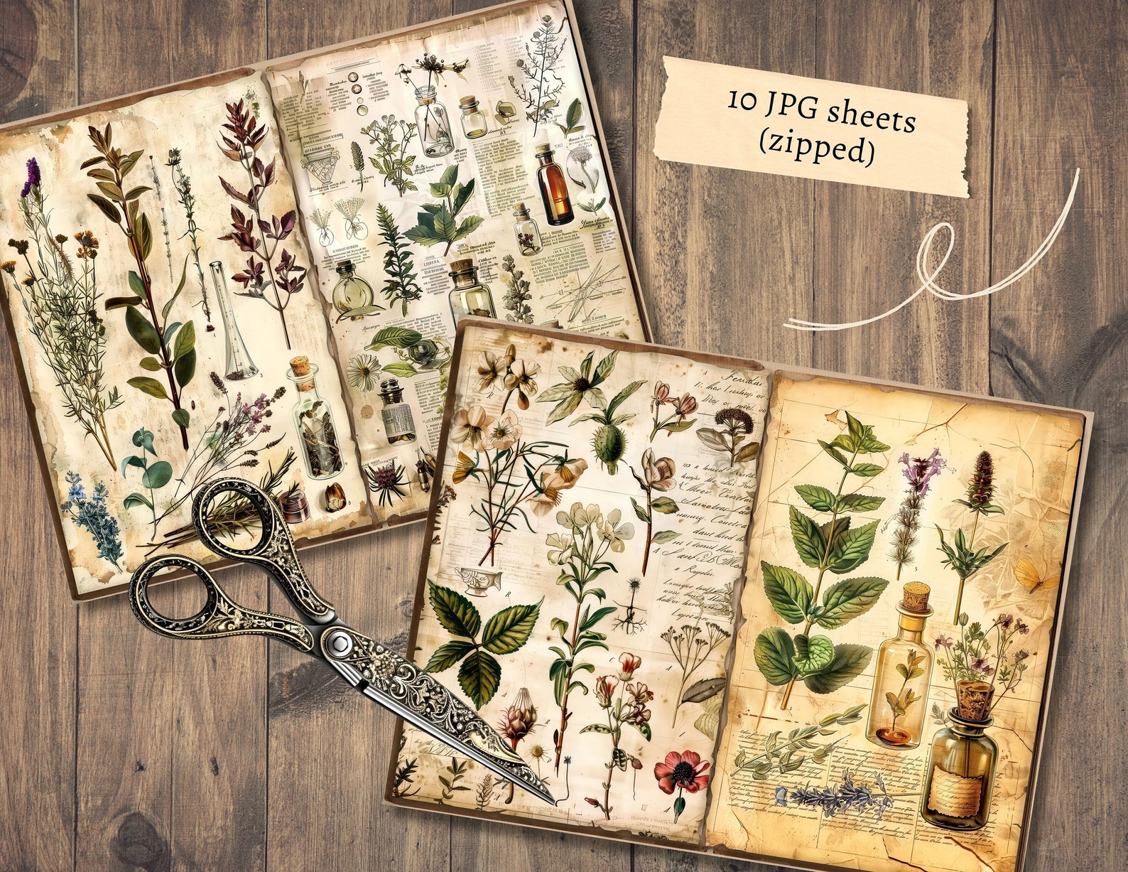 Herbal Plants Junk Journal Pages, Digital Scrapbook Paper Kit ...