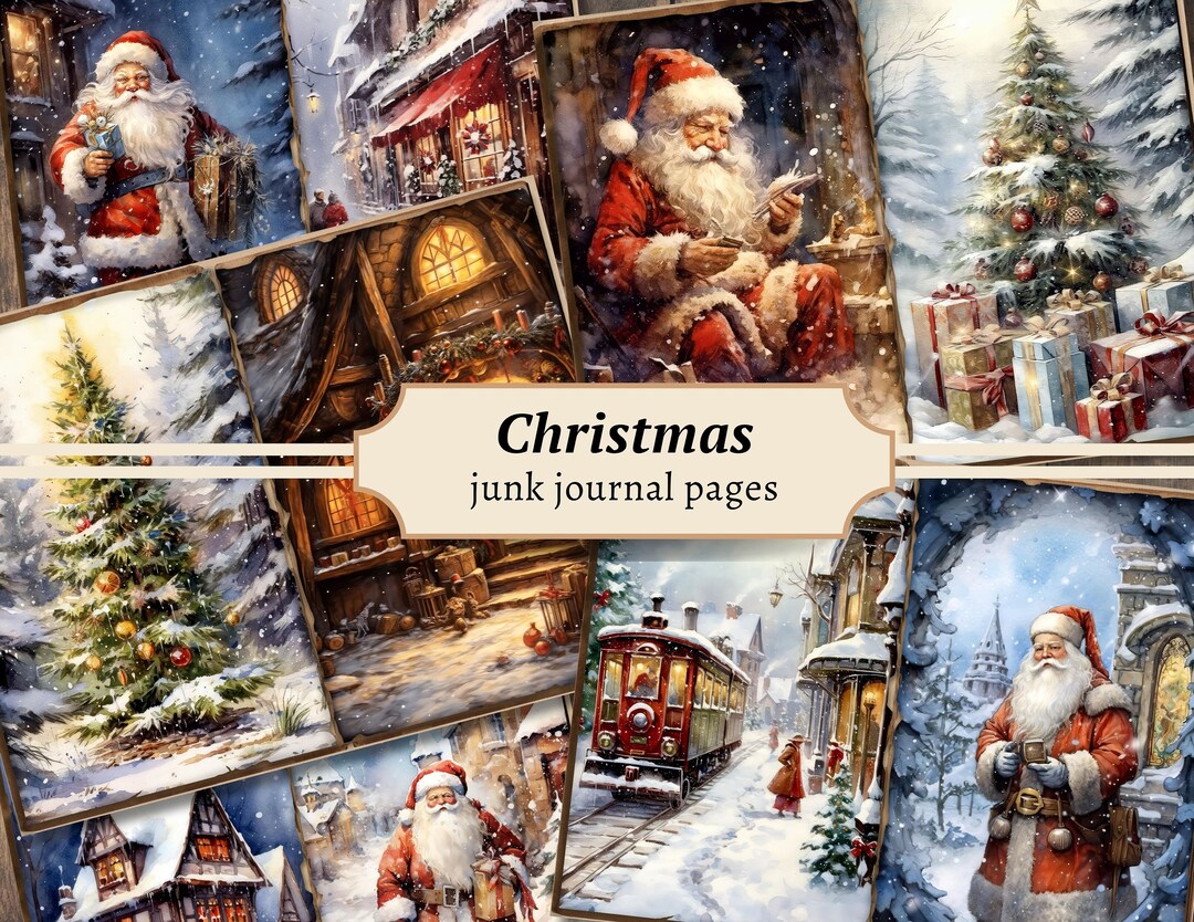 Christmas Junk Journal Pages, Digital Scrapbook Paper Kit, Santa ...