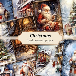 Weihnachten Junk Journal Seiten, Digitales Scrapbook Papier Kit, Santa Printable, Urlaub Collage Sheet, Vintage Festliche Ephemera, Winter Schnee
