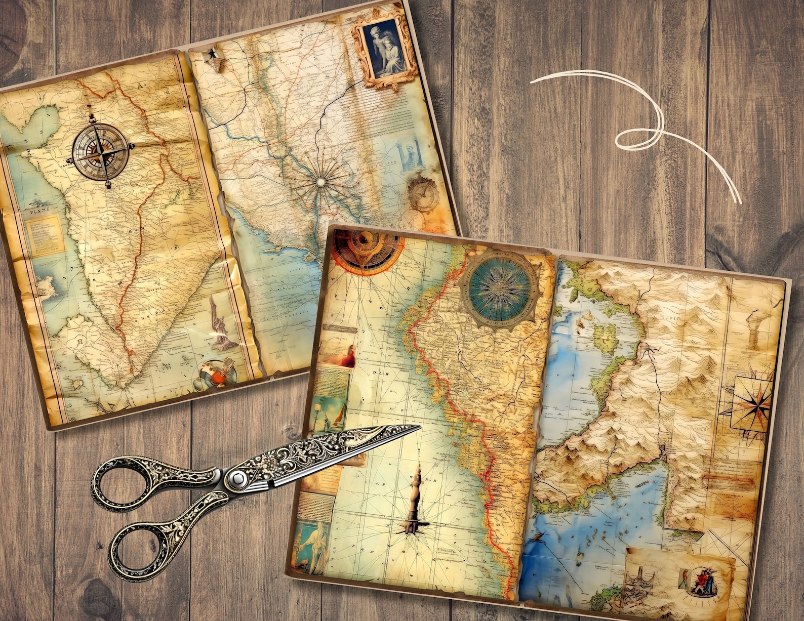 Vintage Maps Junk Journal Pages, Digital Scrapbook Paper Kit, Travel ...