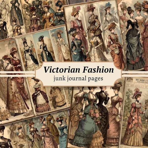 Victorian Fashion Junk Journal Pages, Digital Scrapbook Paper Kit, Vintage Women Printable, Collage Sheet, Antique Ephemera, Ladies Download