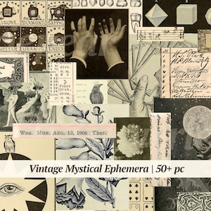Mystieke vintage eigenaardigheden Digikit | 50+ stuks | griezelige digitale ephemera-kit | collageblad voor donkere academische tijdschriften | oude spookachtige printables