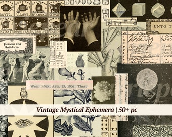 Mystical Vintage Oddities Digikit | 50+ pc | creepy digital ephemera kit | dark academia junk journal collage sheet | old spooky printables