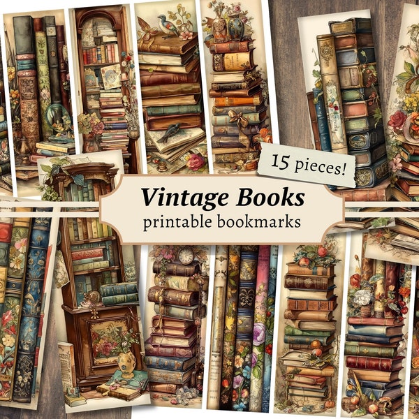 Vintage Books Printable Bookmarks, Digital Collage Sheet, Scrapbook Paper Kit, Ephemera Download, Antique Label, Reading Tags, Junk Journal