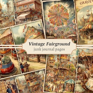 Vintage Kirmesplatz Junk Journal Seiten, Digitale Messe Scrapbook Kit, Zirkus Ephemera, druckbare Collage Sheet, viktorianischen Fayre Papier Download