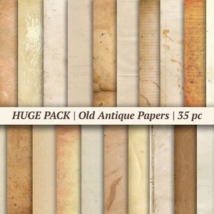 Altes Papier Texturen | 35 digital gealterte Seiten, druckbare Vintage Ephemera, antiker Hintergrund, beunruhigte Scrapbookblätter, Junk Journal Pack