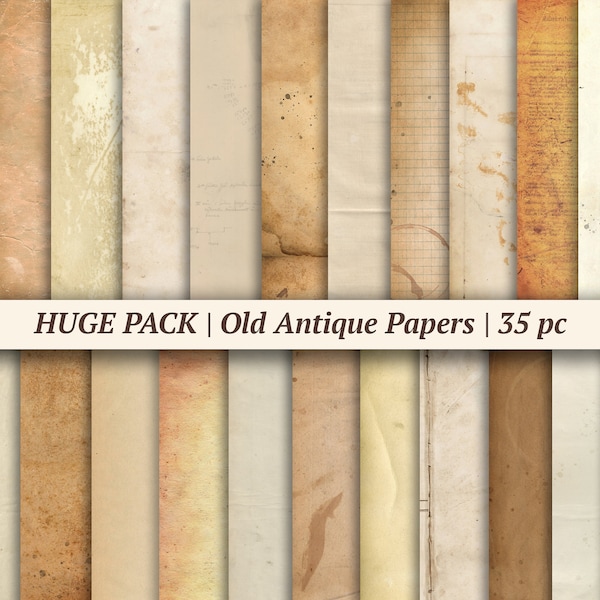 Old Paper Textures | 35 digital aged pages, printable vintage ephemera, antique background, distressed scrapbook sheets, junk journal pack