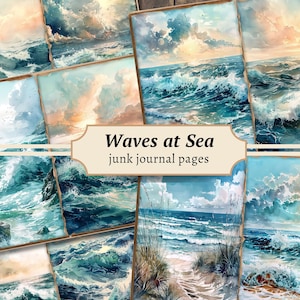 Waves at Sea Junk Journal Pages, Digital Scrapbook Paper Kit, Beach Printable, Coastal Collage Sheet, Vintage Ocean Download, Nautical ATC