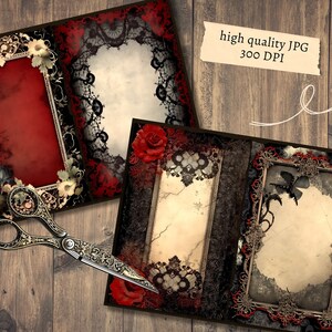 Gothic Red Lace Junk Journal Pages, Digital Scrapbook Paper Kit ...