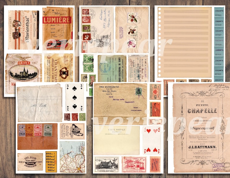 Vintage Junk Journal Ephemera Pack | SET 2 | Printable Collage Sheet ...