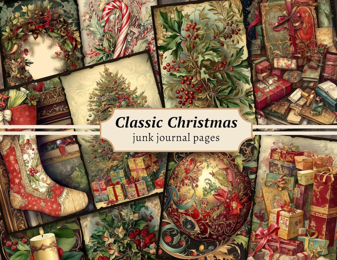 Classic Christmas Junk Journal Pages, Digital Scrapbook Paper Kit ...