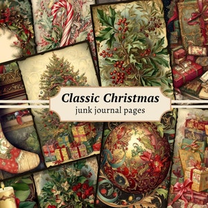 Classic Christmas Junk Journal Pages, Digital Scrapbook Paper Kit, Winter Holiday Collage Sheet, Vintage Ephemera, Festive Printable Prints