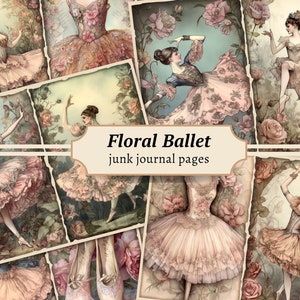 Ballet Junk Journal Pages, Digital Floral Collage Sheet, Printable Scrapbook Kit, Shabby Chic Rose, Vintage Ephemera, Ballerina Theme Paper