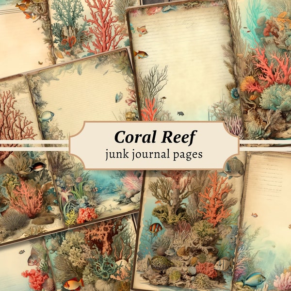 Coral Reef Junk Journal Pages, Digital Scrapbook Paper Kit, Ocean Printable, Sea Fish Collage Sheet, Vintage Ephemera, Underwater Download