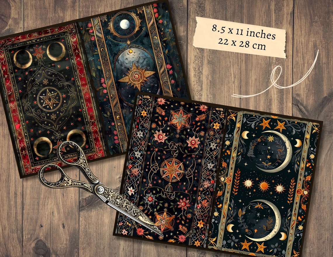 Celestial Blooms Junk Journal Pages, Digital Scrapbook Paper Kit, Moon ...