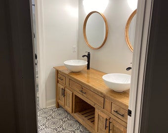 Solid Wood Bathroom Vanity with Wood Top, Yellow Pine