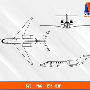 Citation X Airplane Blueprint EPS - SVG - PNG - Dxf Vector Art - Cricut - Cameo de silueta