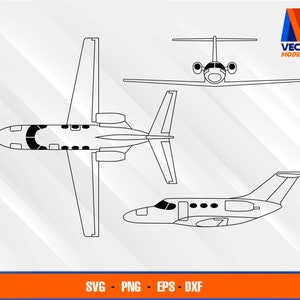 Citation Mustang Airplane Blueprint EPS - SVG - PNG - Dxf Vector Art - Cricut - Cameo de silueta