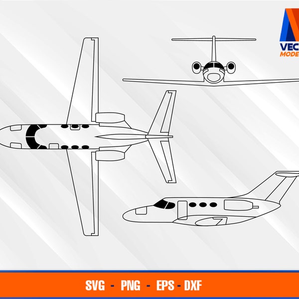 Citation Mustang Airplane Blueprint EPS - SVG - PNG - Dxf  Vector Art - Cricut - Silhouette Cameo
