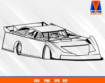 Dirt late model race car EPS - SVG - PNG - Dxf Vector Art - Cricut - Silhouette Cameo