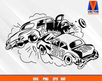 Derby cars crash EPS - SVG - PNG - Dxf Vector Art - Cricut - Silhouette Cameo
