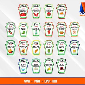 X20 Condiment Labels Bundle EPS - SVG - PNG - Dxf  Vector Art - Cricut - Silhouette Cameo