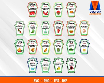 X20 Condiment Labels Bundle EPS - SVG - PNG - Dxf  Vector Art - Cricut - Silhouette Cameo