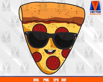 Pizza with Sunglasses EPS - SVG - PNG - Dxf  Vector Art - Cricut - Silhouette Cameo