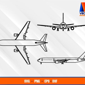 B767-300 Airplane Blueprint Blueprint EPS - SVG - PNG - Dxf  Vector Art - Cricut - Silhouette Cameo
