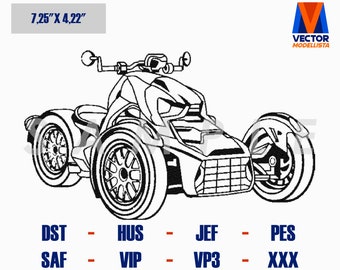 2023 Ryker Three Wheeler Motorcycle DST - EXP - PES - Exp - Hus - Machine Embroidery Design, Embroidery Files, Embroidery Designs