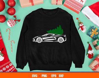 Corvette C8 Pine Tree Ugly Christmas Sweater  EPS - SVG - PNG - Dxf  Vector Art