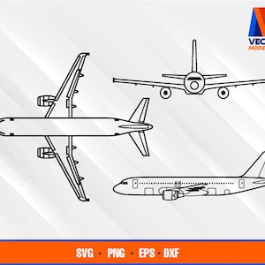 A320 Airplane Blueprint EPS - SVG - PNG - Dxf  Vector Art - Cricut - Silhouette Cameo