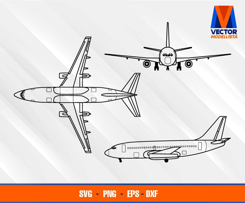 B737-200 Airplane Blueprint EPS - SVG - PNG - Dxf Vector Art