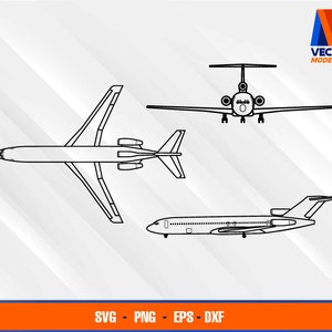 B727-200 Airplane Blueprint EPS - SVG - PNG - Dxf  Vector Art - Cricut - Silhouette Cameo