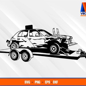 Derby auto op aanhangwagen, auto sloop, sublimatie, ontwerp digitale download, Shirt SVG, PNG, EPS, Dxf