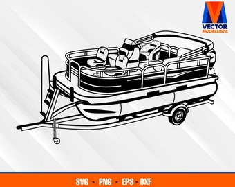 Pontoon Boat on Trailer EPS - SVG - PNG - Dxf  Vector Art - Cricut - Silhouette Cameo