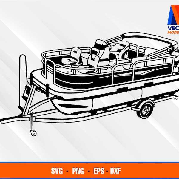 Pontoon Boat on Trailer EPS - SVG - PNG - Dxf Vector Art - Cricut - Silhouette Cameo