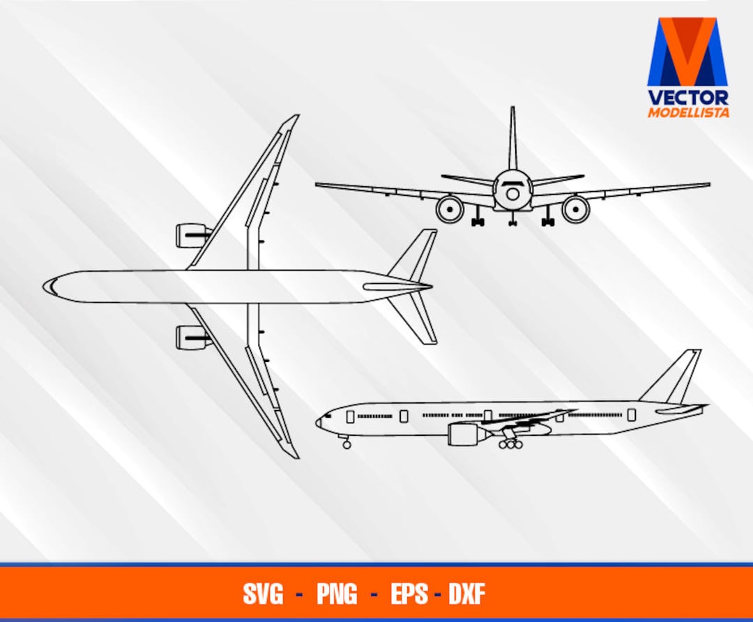 B777-300ER 飛行機の設計図 EPS - SVG - PNG - Dxf ベクター