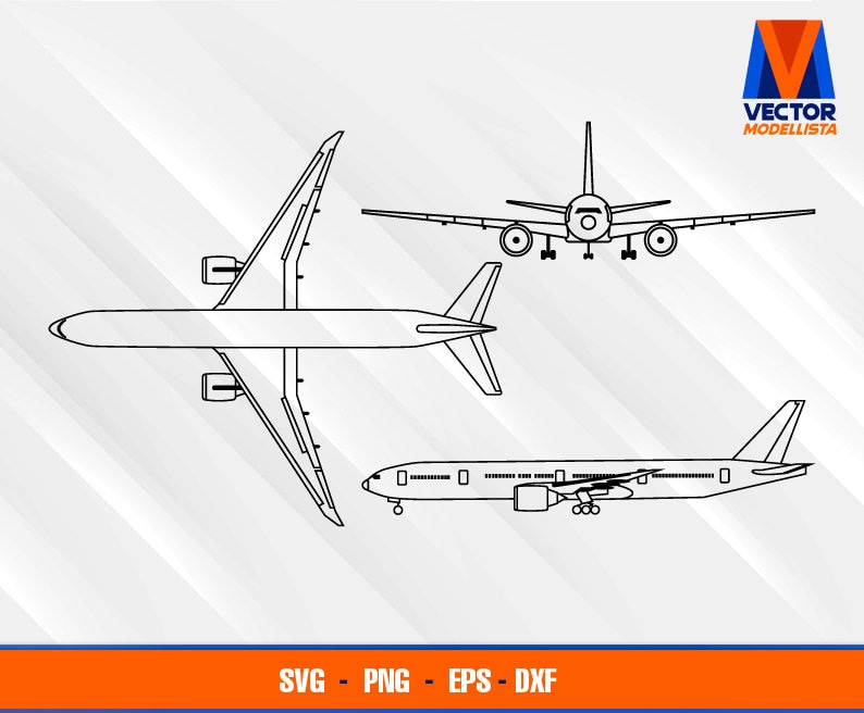 B777-300ER 飛行機の設計図 EPS - SVG - PNG - Dxf ベクター
