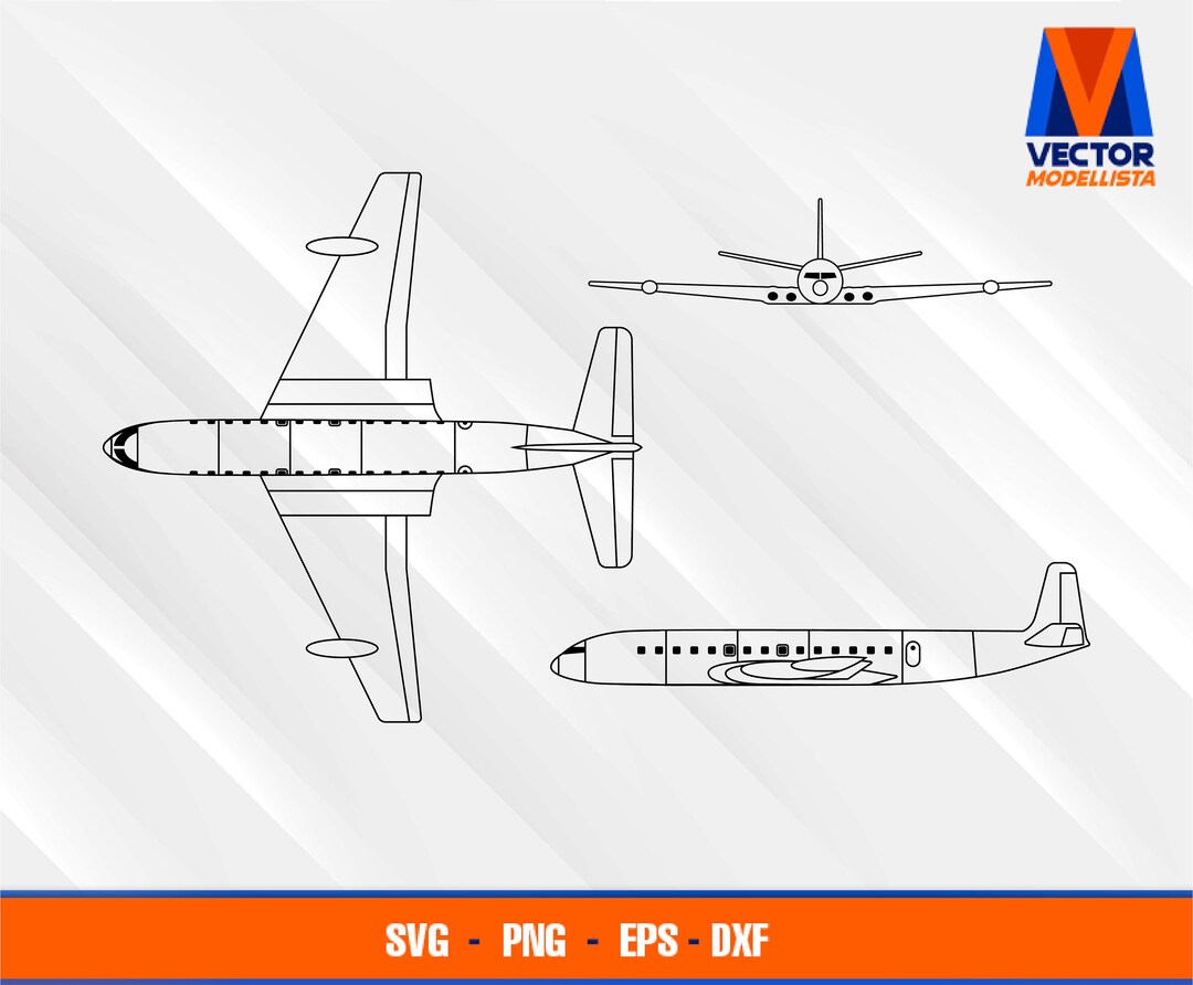 Comet 3 Airplane Blueprint EPS SVG PNG Dxf Vector Art Cricut 
