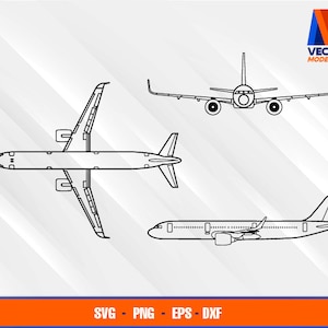 A321 Airplane Blueprint EPS - SVG - PNG - Dxf  Vector Art - Cricut - Silhouette Cameo