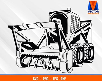 Skid steer with forestry mulchers EPS - SVG - PNG - Dxf  Vector Art