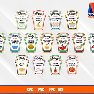 X15 Condiment Labels Bundle EPS - SVG - PNG - Dxf  Vector Art - Cricut - Silhouette Cameo