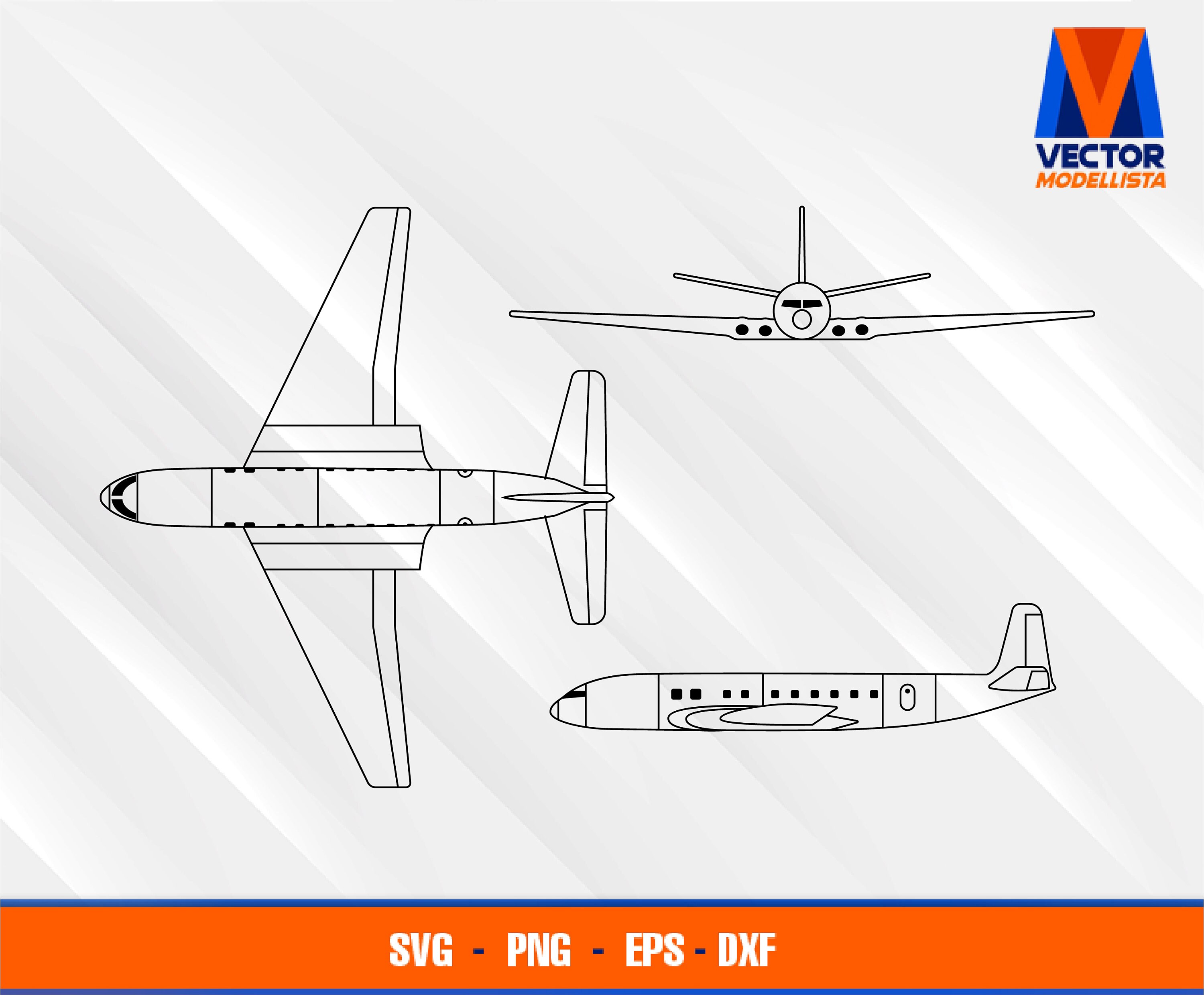 Comet 2 Airplane Blueprint EPS SVG PNG Dxf Vector Art Cricut 
