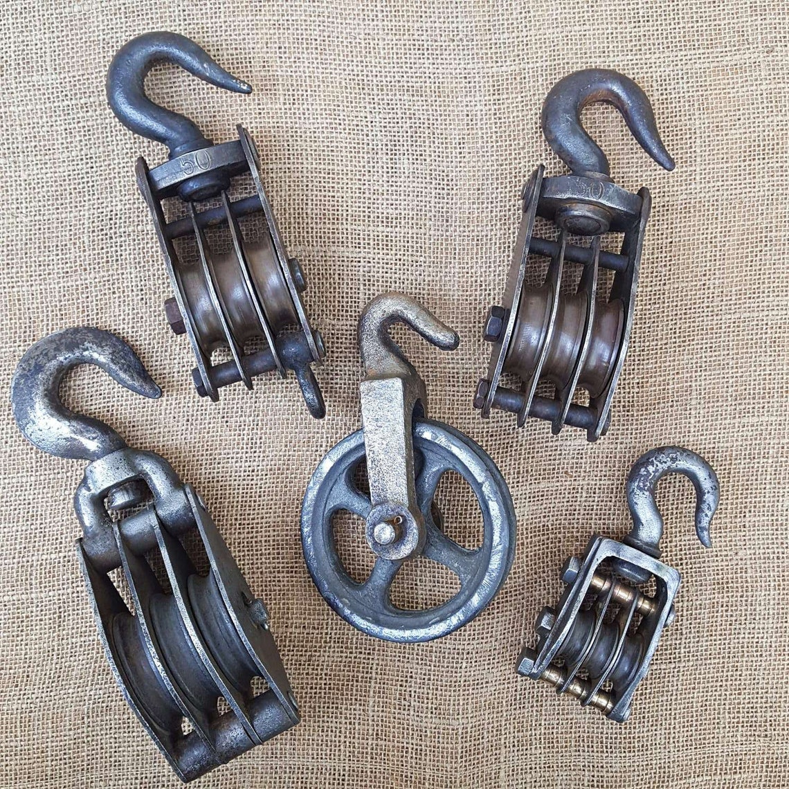 Vintage Decorative Pulley Collection Three Way Pulleys Etsy