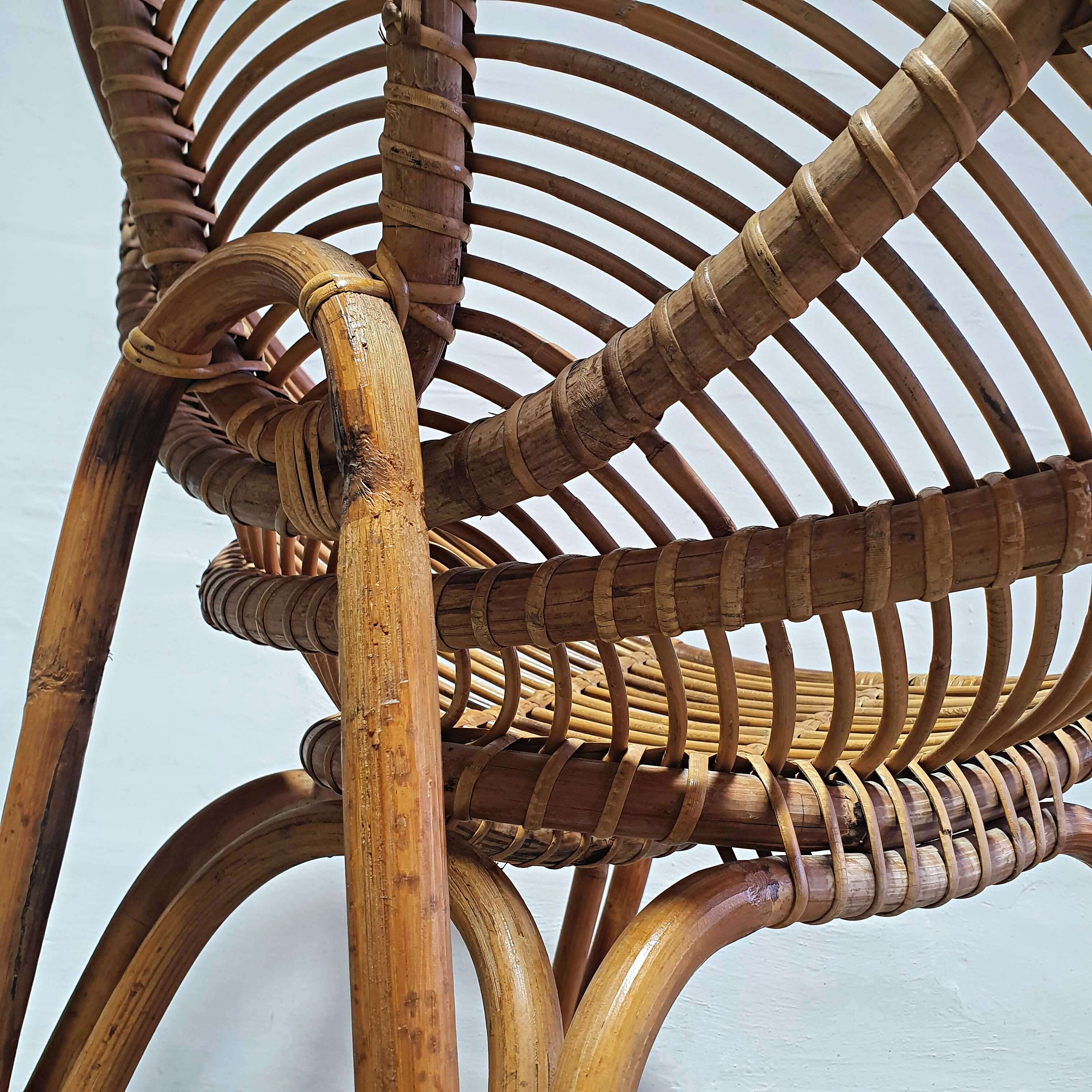 Vintage Bamboo Rattan Saucer Chair 1970s Bent Wood Wicker Etsy UK